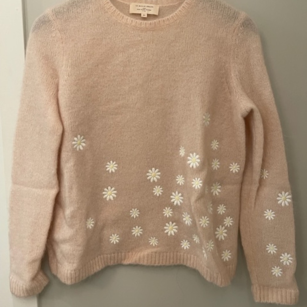 Sezane Light Pink Embroidered Daisy Sweater